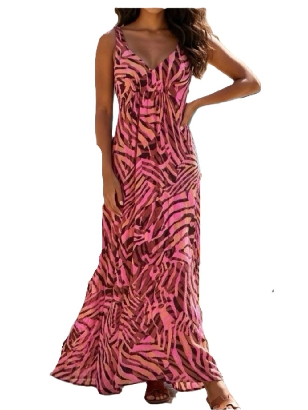 CAbi Tiger Jungle Pink Black Abstract V-Neck Maxi Dress Size M